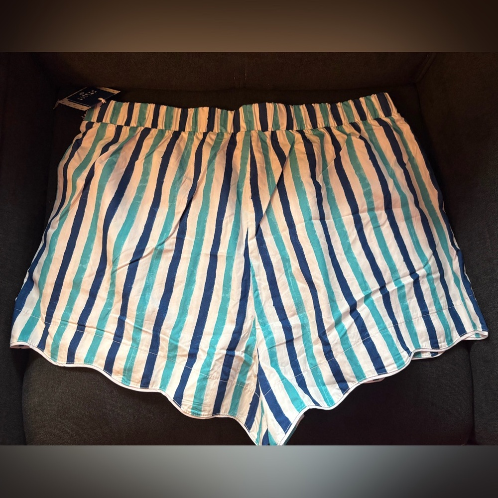 Roller Rabbit x Target Women’s Multi Stripe Poplin Boxer Shorts Blue Aqua White - Picture 3 of 15